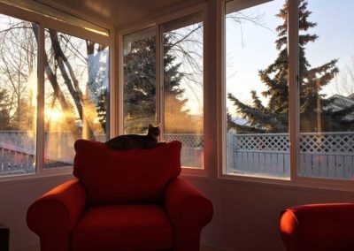 Sunrise in a 4 season sunroom in Saskatchewan